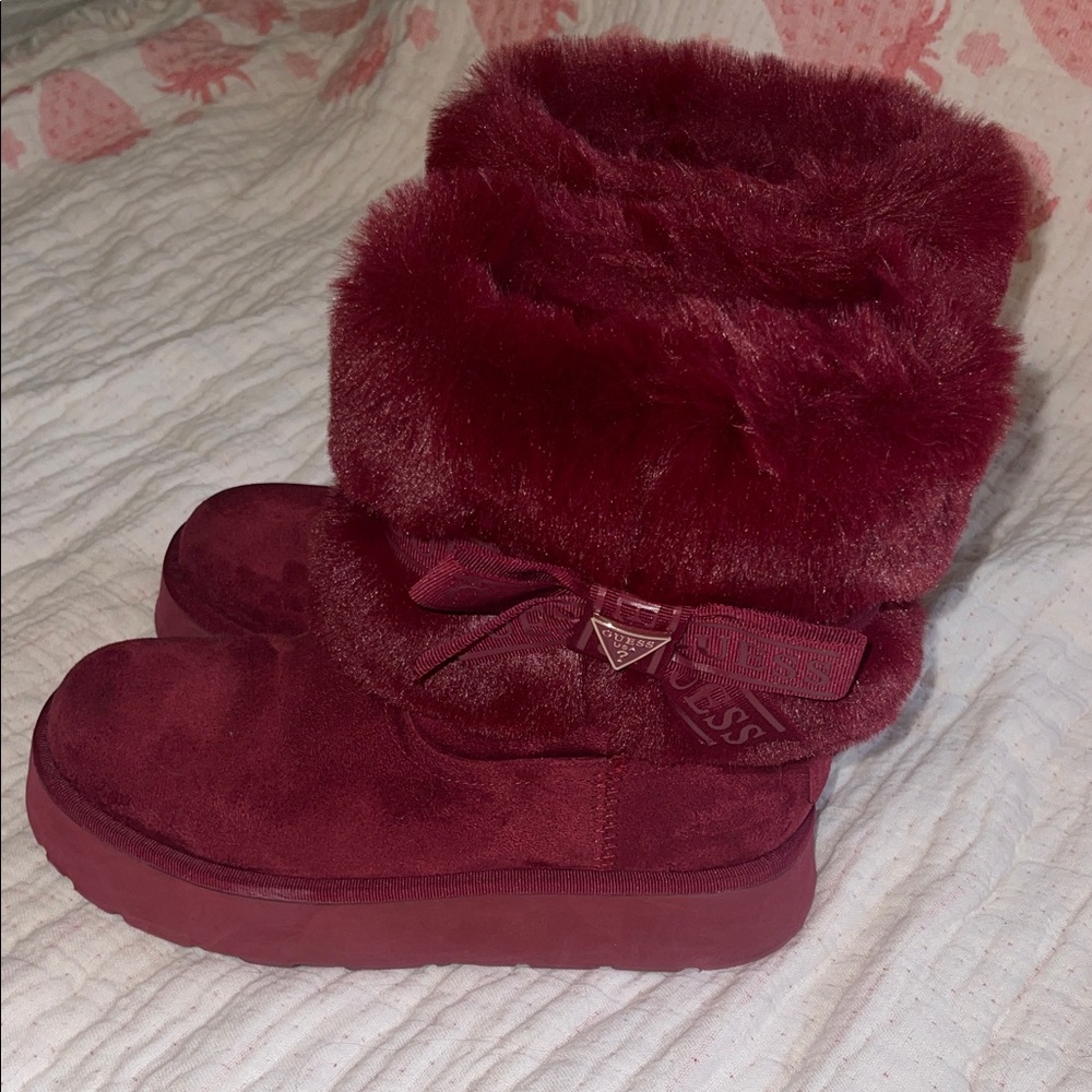 Guess Women's Burgundy Fur Winter Boots